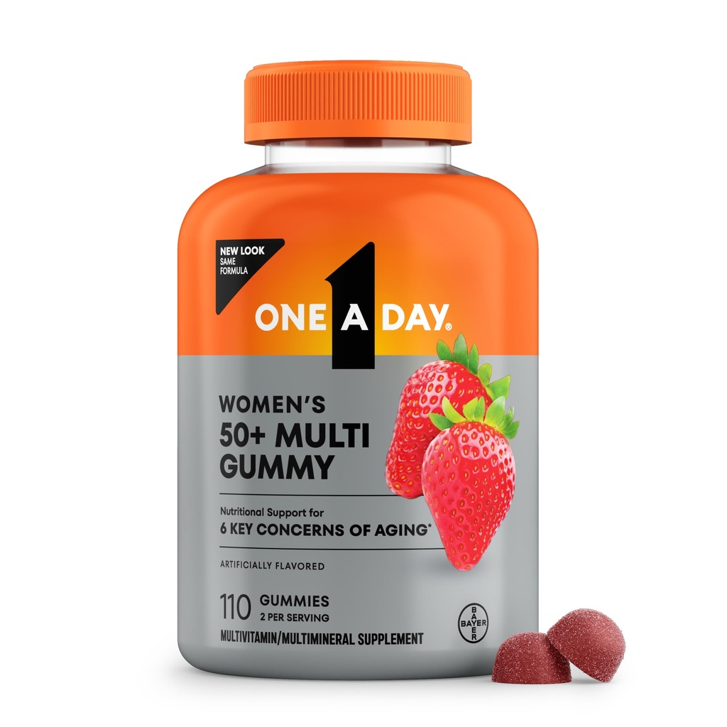 One A Day Multivitamine voor vrouwen 50 en ouder, Vrouwen Multivitamine Gummy 50 plus voor Immune Support, Eye Health & Healthy Brain Function, Gummy Vitaminen voor vrouwen 50 plus, 110 Ct (Verpakking mei Vary)