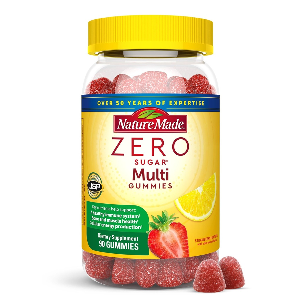 Nature faite Zéro sucre Multivitamine Gommies, Hommes et Femmes Multivitamines, Soutien nutritionnel quotidien Vitamine et supplément minéral, Sans Aspartame, 90 Gummies, 45 jours d'approvisionnement