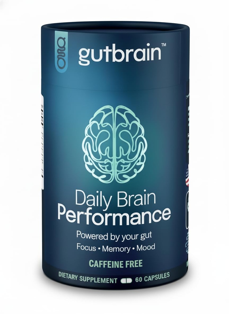 GutBrain Hersen Supplement voor Geheugen en Focus met Probiotica, Geavanceerd 2 in 1 Nootrope Hersenen Ondersteuning voor Mentale Helderheid, Cafeïne Vrije Doctor Geformuleerd Supplement, 60 Capsules