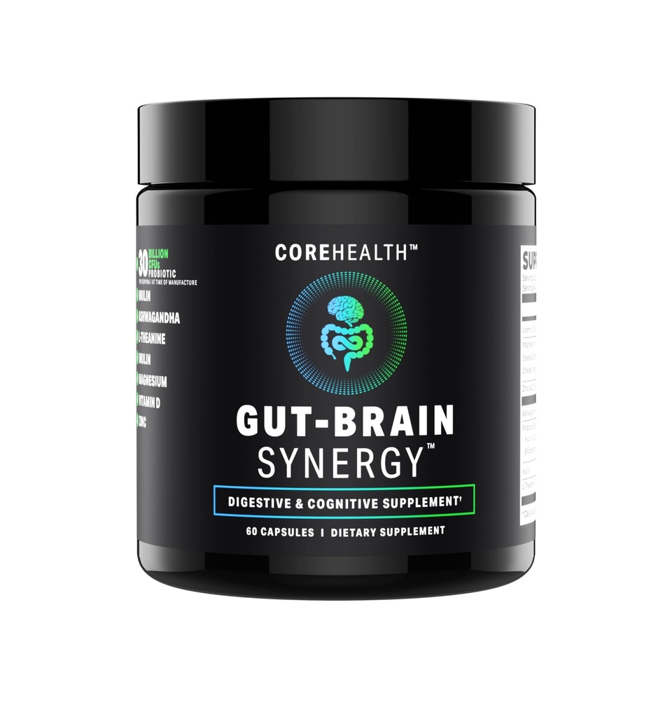 Gut-Brain Synergy Probiotic & Nootropic – 30Billion CFU Psychobiotic + Prebiotic with Ashwagandha, L-Theanine & Zinc for Gut Health, Mood Support, Stress Relief, Bloating Relief & Brain Focus & Memory