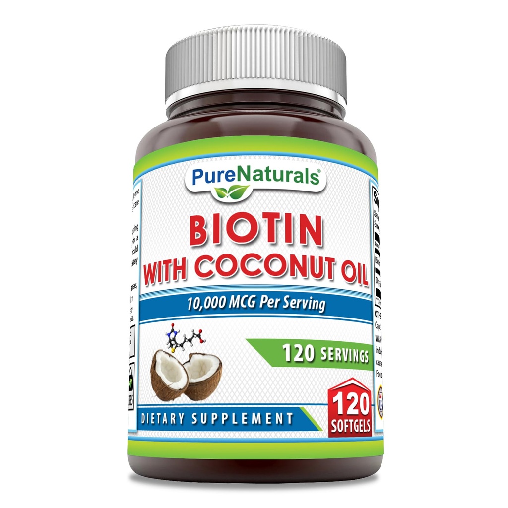 Pure Naturals Biotin 10000 Mcg met Extra Virgin Biologische Kokosolie 120 Softgels 
