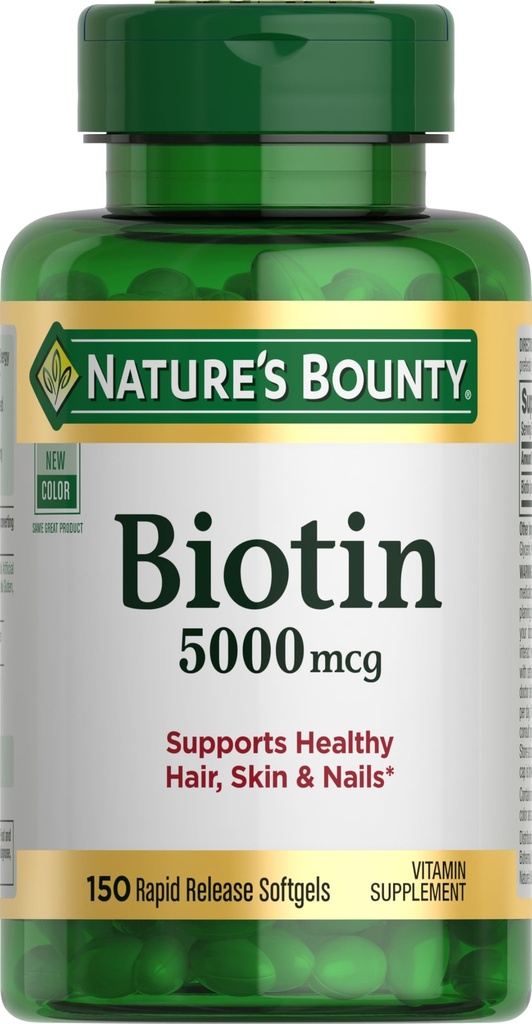 Bounty Biotin de la nature, soutient le métabolisme pour l'énergie cellulaire et les cheveux sains, la peau, et les ongles, 5000 mcg, 150 Softgels