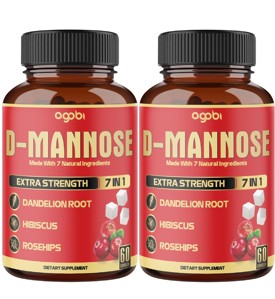 2 Packs 60 Counts 4 Months - D-Mannose Capsules - Natural Urinary Tract Health & Immune Support - 7in1 met Cranberry, Dandelion, Hibiscus & More