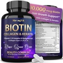 StrongVit Biotin avec des suppléments d'acide hyaluronique, de kératine et de collagène - 10000mcg pour les femmes et les hommes de la croissance des cheveux - Vitamines de la peau et des ongles - 60 Capsules