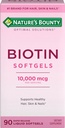 Nature's Bounty Biotin 10000mcg Supplement, Ondersteunt gezond haar, huid en nagels, optimale oplossingen haar vitamine met biotine, 90 Rapid Release vloeibare softgels