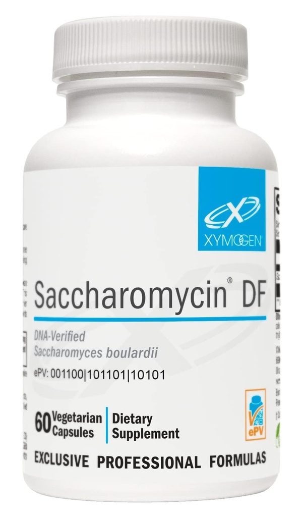 XYMOGEN Saccharomycine 10B - Maagzuur-resistent, DNA-verifieerde Saccharomyces boulardii - Dairy Free Gist Probiotica for Gut Support & Immune Health - Voormalig Saccharomycine DF (60 capsules)