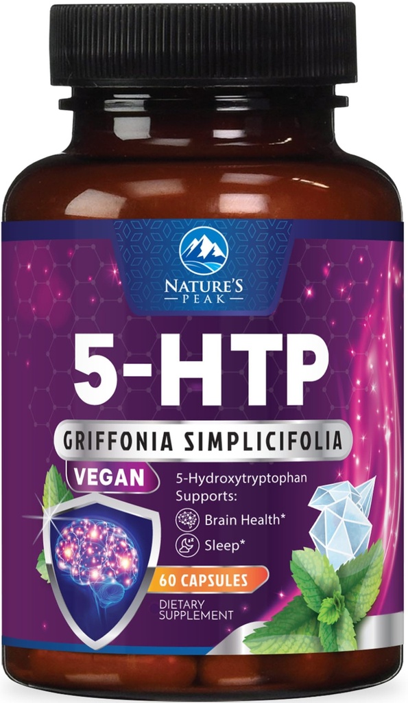 Supplément 5-HTP - 5-HTP 200mg par portion - Extra Strength 5HTP (5-Hydroxytryptophane) Griffonia Simplicifolia - Soutient le repos, le calme naturel et la santé du cerveau - mis en bouteille aux États-Unis - 60 Capsules