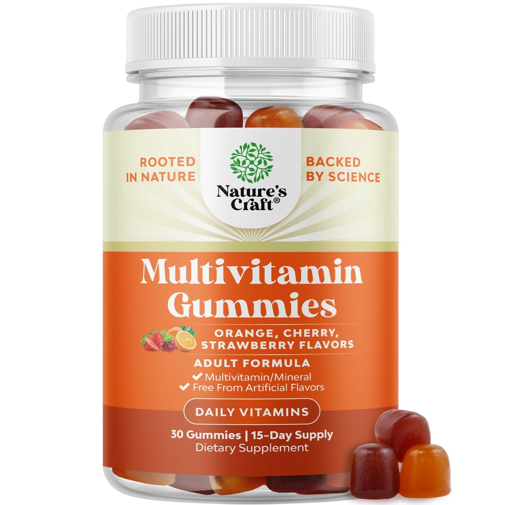 Gommies de multivitamines quotidiennes pour adultes - Mélange bien-être de vitamine D A C E B12 Zinc et biotine - Gommy de vitamine adulte pour l'énergie et l'immunité - Gommy sans gluten et sans halal 30 Compte