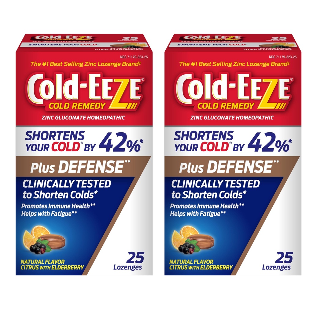 Cold-Eeze Plus Verdediging Natuurlijke Citrus met Vlierbessen Zink Lozen, Vermindert de duur van de algemene koude, Sambucus Nigra, Echinacea en Rose Hips, 25 Ct, Pack van 2