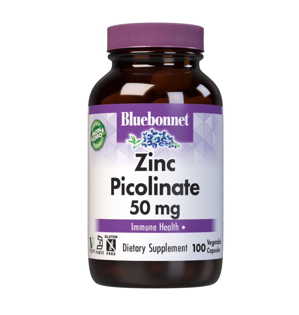 Bluebonnet Nutrition Zink Picolinaat 50 mg plantaardige capsules, Beste voor Hormonale & Immune Health, Prostaat Gezondheid, Huid, Veganistisch, Niet GGO, Glutenvrij, Sojavrij, Melkvrij, Kosjer, 100 plantaardige Capsule