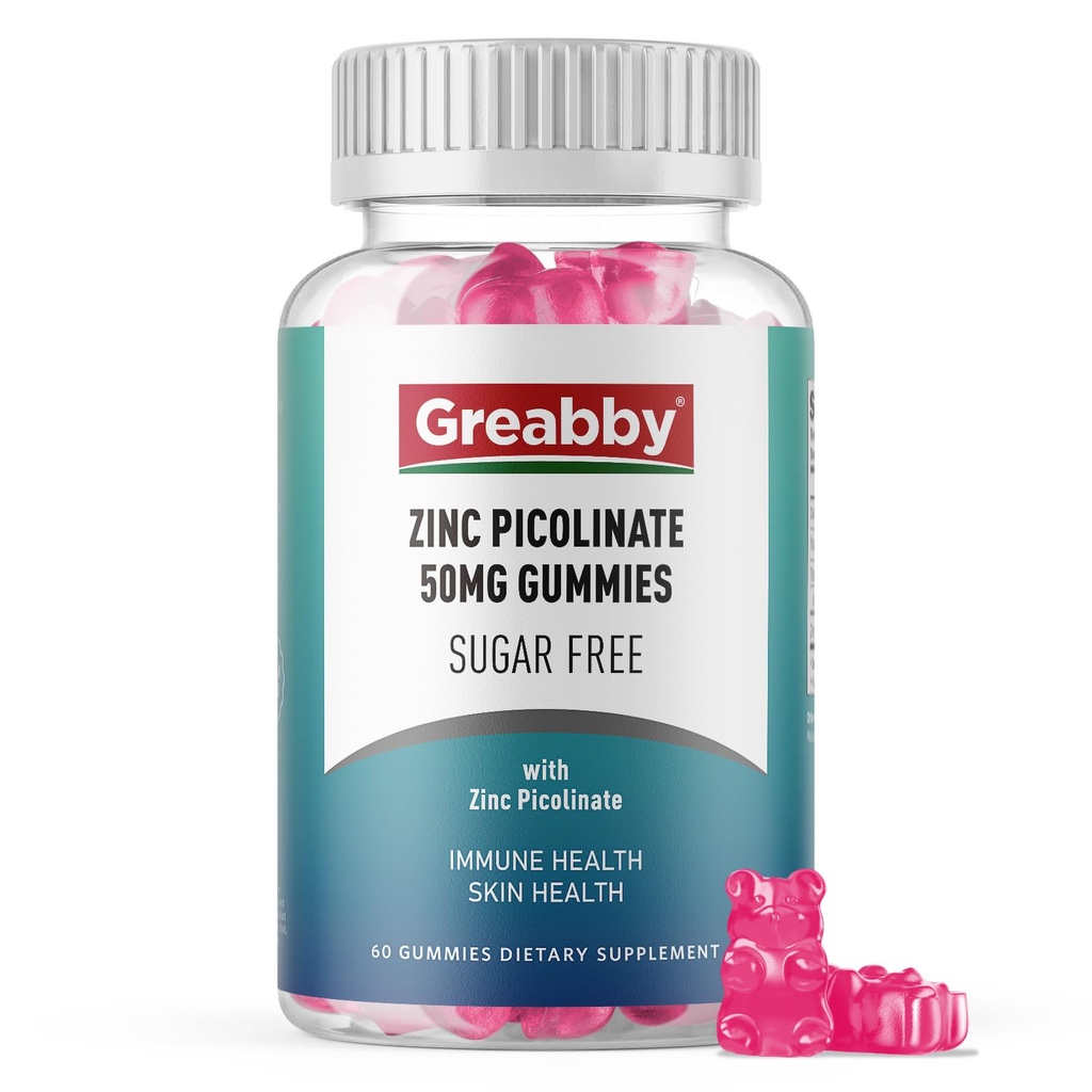 Gommies de zinc - Picolinate de zinc 50mg, sans sucre, supplément de picolinate de zinc très absorbant pour les enfants et les adultes, soutenir la croissance, fonction immunitaire, santé de la peau, 60 Gommies