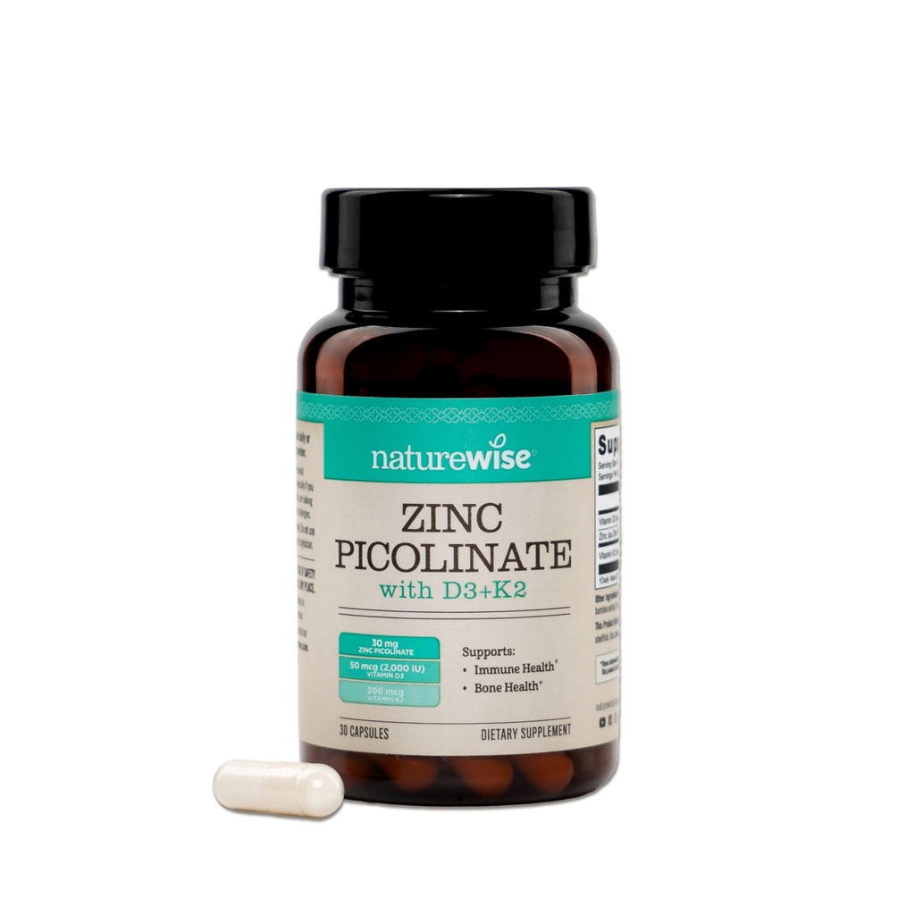 NatureWise Zink Picolinaat met D3 + K2 - Zinksupplementen voor mannen en vrouwen + Vitamine D3 K2 - Ondersteunt Immune & Bone Health* - Non-GMO, Glutenvrij, Verenigde Staten Vervaardigd - 30 Capsules[30 Day Supply]