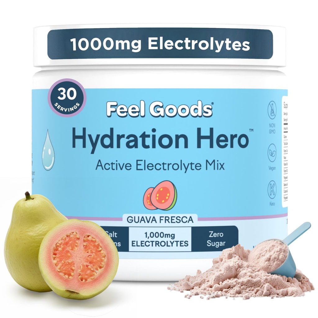 Feel Goods Hydration Hero, Sugar-Free Electrolyte Powder for Daily Hydration - Electrolytes Drink Mix with Magnesium, Potassium & Vitamins for Fasting & Energy - Keto, Vegan & Organic Flavors