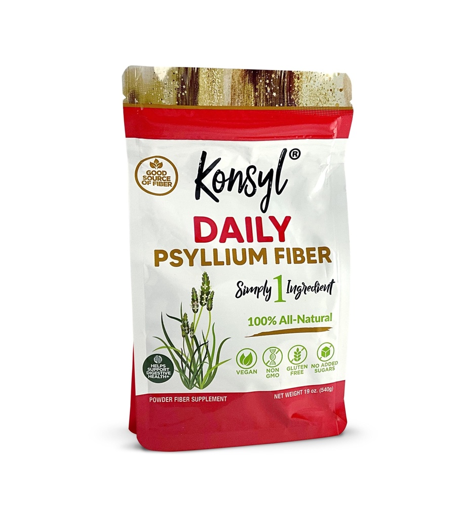 Poudre quotidienne de fibre de psyllium de Konsyl 100% Psyllium tout naturel pour la santé gustative et digestive.