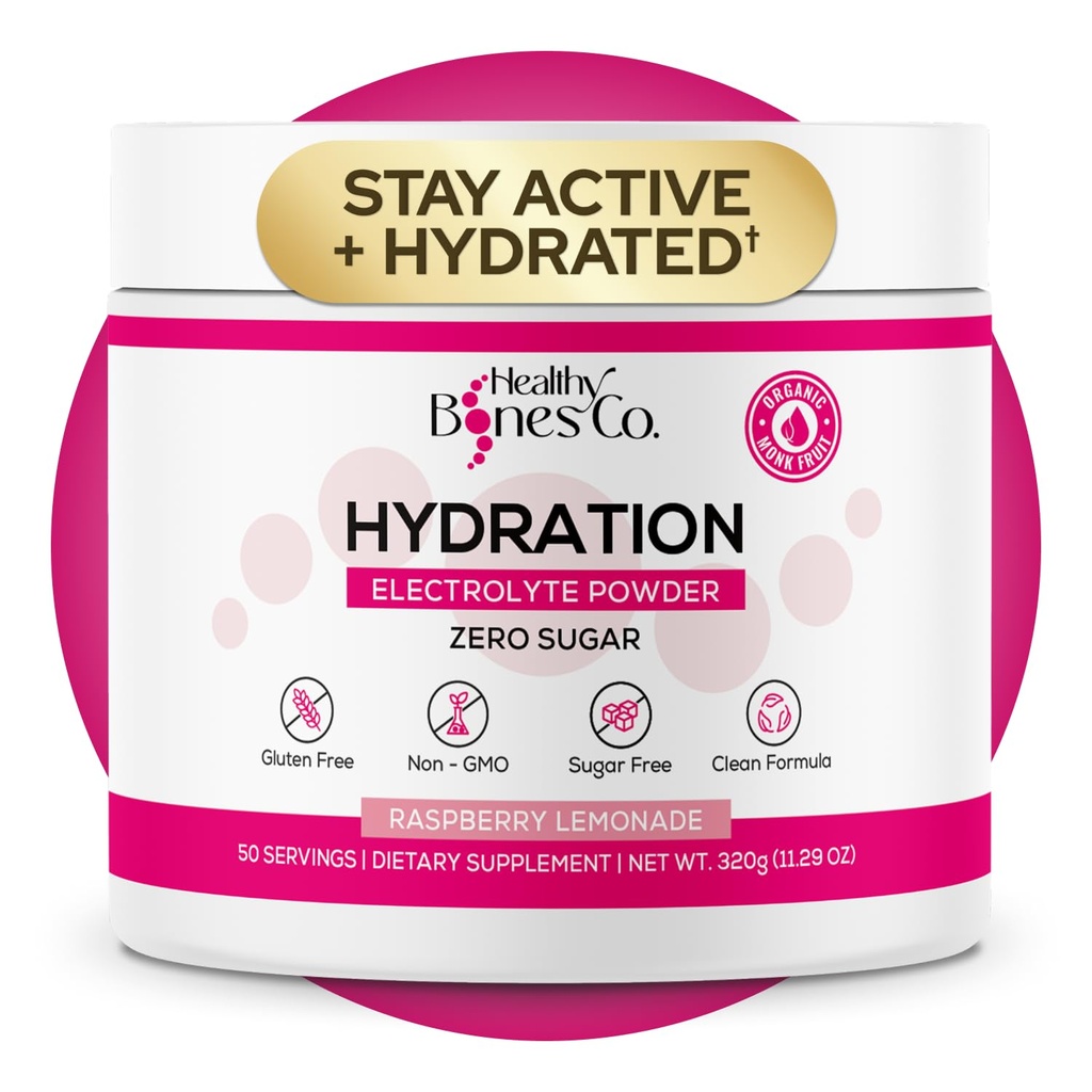 Suikervrije Electrolyte Powder Drink Mix Snelle hydratatie van nature gezoet met biologisch Monk Fruit, Raspberry Lemonade Flavor (325g) met Key Electrolytes en Trace Minerals 