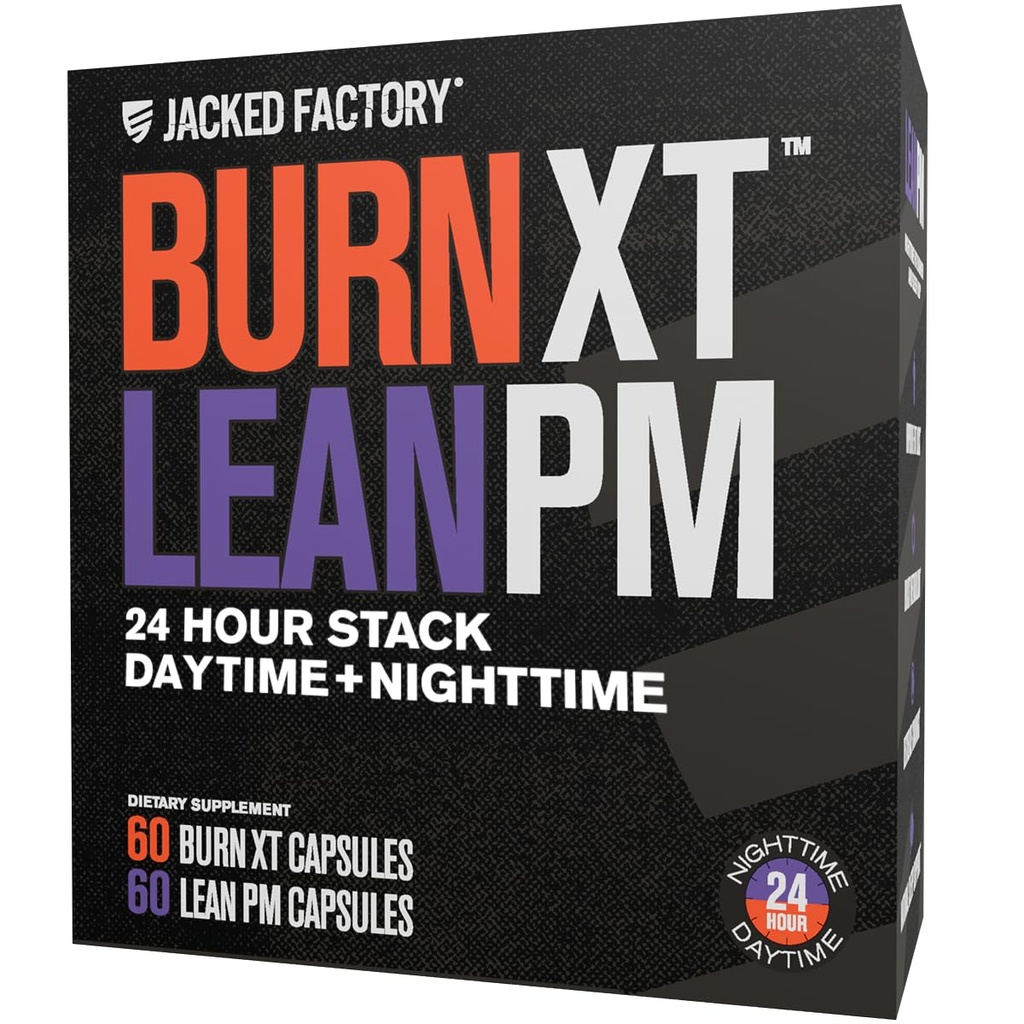 Ge Jacked Factory Burn-XT + Lean-PM Kit 24-uurs body samenstelling en voedingsondersteuning Stack Dag en nacht Formule 60 Telling, 2 Pack