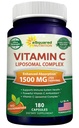 aSquared Nutrition Vitamin C Liposomal Complex - 1500mg Supplement - 180 Capsules - Hoge Absorptie VIT C Ascorbic Acid Pillen - Ondersteunt Immune System & Collageen Health - 90 Servers