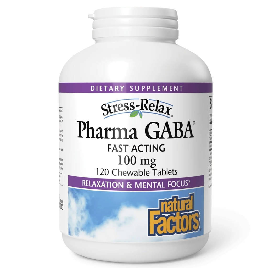 Natuurlijke factoren Pharma GABA - Dieetsupplement Ondersteunt kalme slaap & slaapkwaliteit - Natuurlijke, snelwerkende supplement Aids Focus & Brain Health - 120 kauwtabletten (60 porties)