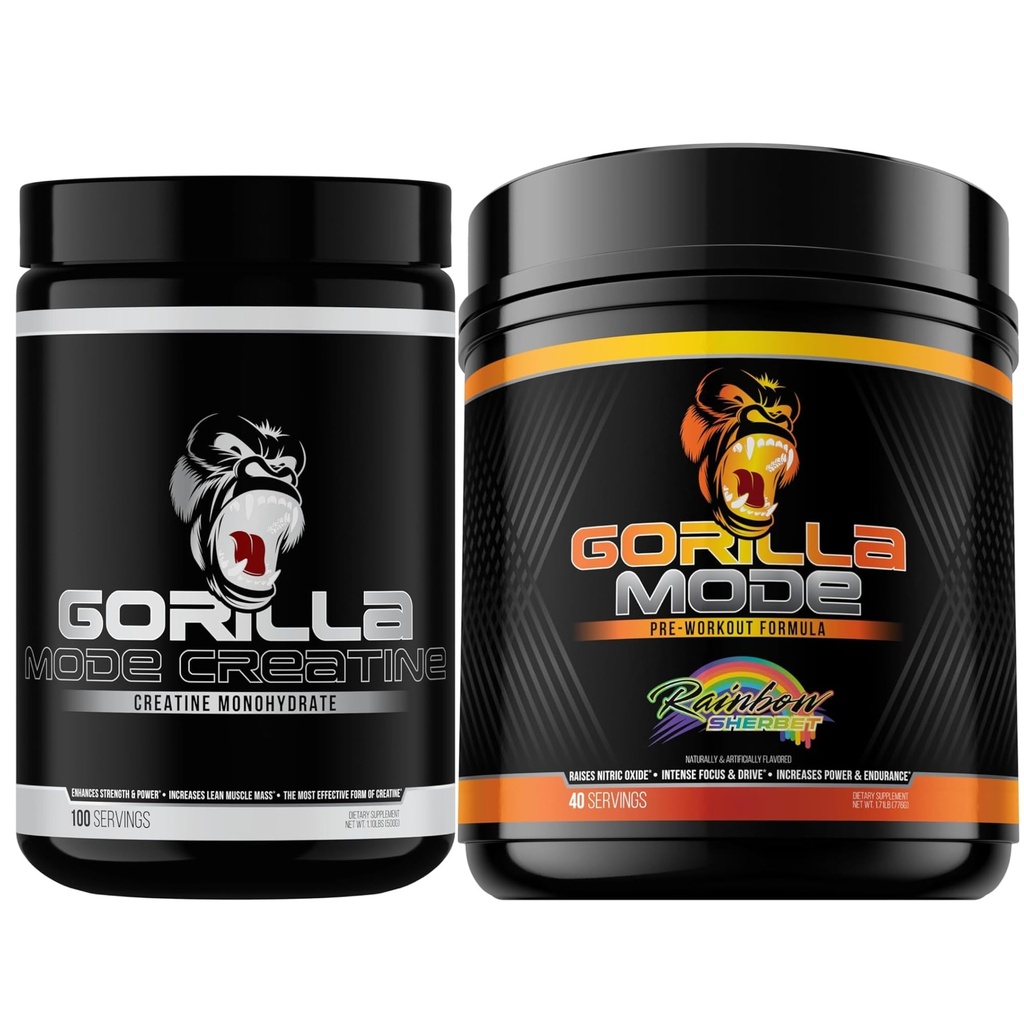 Gorilla Modus Creatine Monohydraat Micronized Powder & Pre Workout (Rainbow Sherbert) - Massive Pumps 