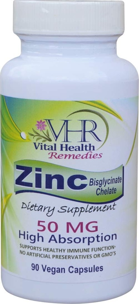 VHR ZInc Bisglycinate Chelate 50mg - Immune Support - Hoge Absorptie - Geen conserveringsmiddelen. 90 Vegan Capsules