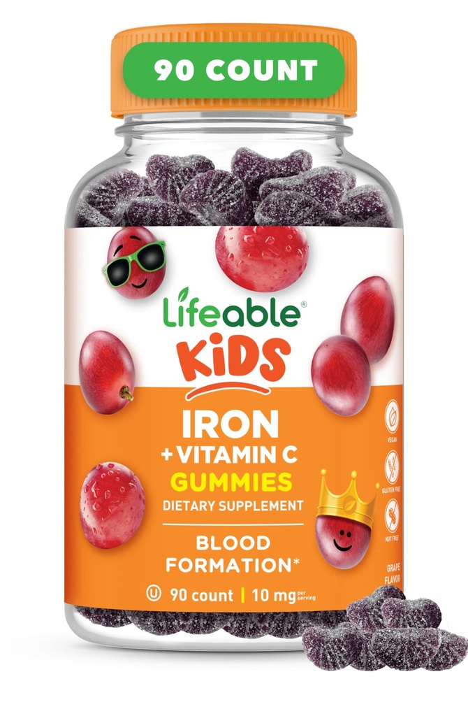 Suppléments en fer pour les enfants de 10mg de vitamine C de Vitamine C de Vitamine Grand Gommies en fer pour les enfants de Vegan Non GMO Enfants Iron de Vitamine C de Vitamine 90 Gommies Lifeable