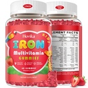 Supplément de fer Gummies pour les enfants avec multivitamine, calcium, zinc, folate - Gummies de fer pour enfants Support Immune, fabricant de sang, carence en fer, anémie et énergie - Vegan, fraise 60 Comte