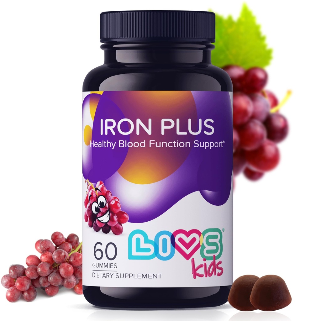 LIVS Supplément en fer pour les enfants avec vitamine C, A, B3, B5, B6, B12, Biotine, Zinc et Folate.
