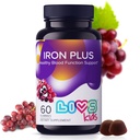 LIVS-ijzersupplement voor kinderen met vitamine C, A, B3, B5, B6, B12, Biotine, Zink en Folaat, Glutenvrij kauwbaar supplement als Gummy for Energy Boost & Anemia Support - 60 Tellen