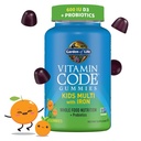 Gommy multivitamine pour enfants avec fer + probiotiques pour la santé immunitaire et la digestion : vitamines D, C, E, B, zinc pour l'énergie et le développement, code vitamine, non-OGM, sans gluten, 90 gommes orange, 30 jours d'approvisionnement