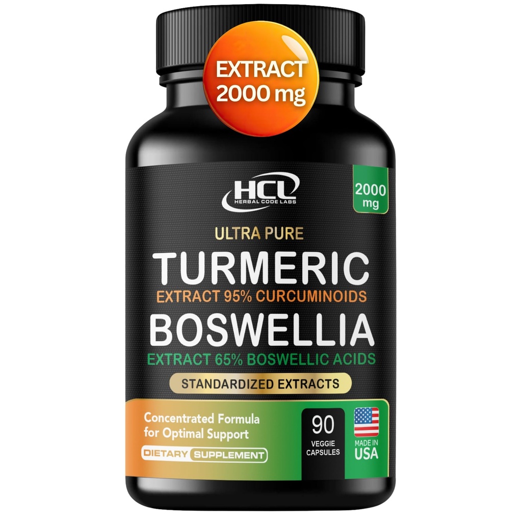 Kurkuma Boswellia Extract Supplement 2000 mg Extra sterkte Boswellia Serrata met Kurkuma Curcumine - 95% Curcuminoïden met Boswellia Extract Capsules - Gestandaardiseerde Hoge Potentie - Made in USA