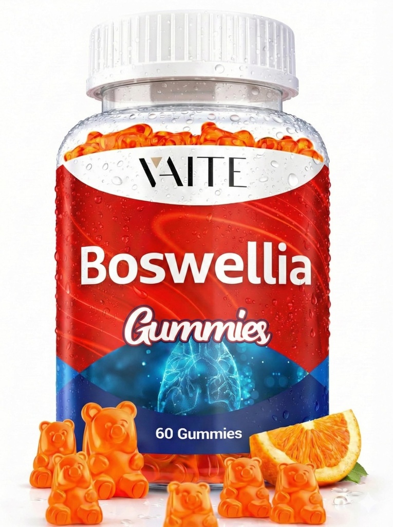 VAITE Boswellia Serrata Gummies 1200mg - Indian Frankincense Extract met Boswellic Acid, Plant-Based Supplement, Gezamenlijke Ondersteuning Gezondheid Formule, Non-GMO, Glutenvrije, Suikervrije, 60 Kauwtabletten