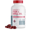 Bronson Omega-3 Fish + Krill Oil 1000 MG EPA DHA Astaxanthin Premium Blend - Hygiène des articulations, du cerveau et des yeux - Non OGM, métal lourd testé, 120 Softgels