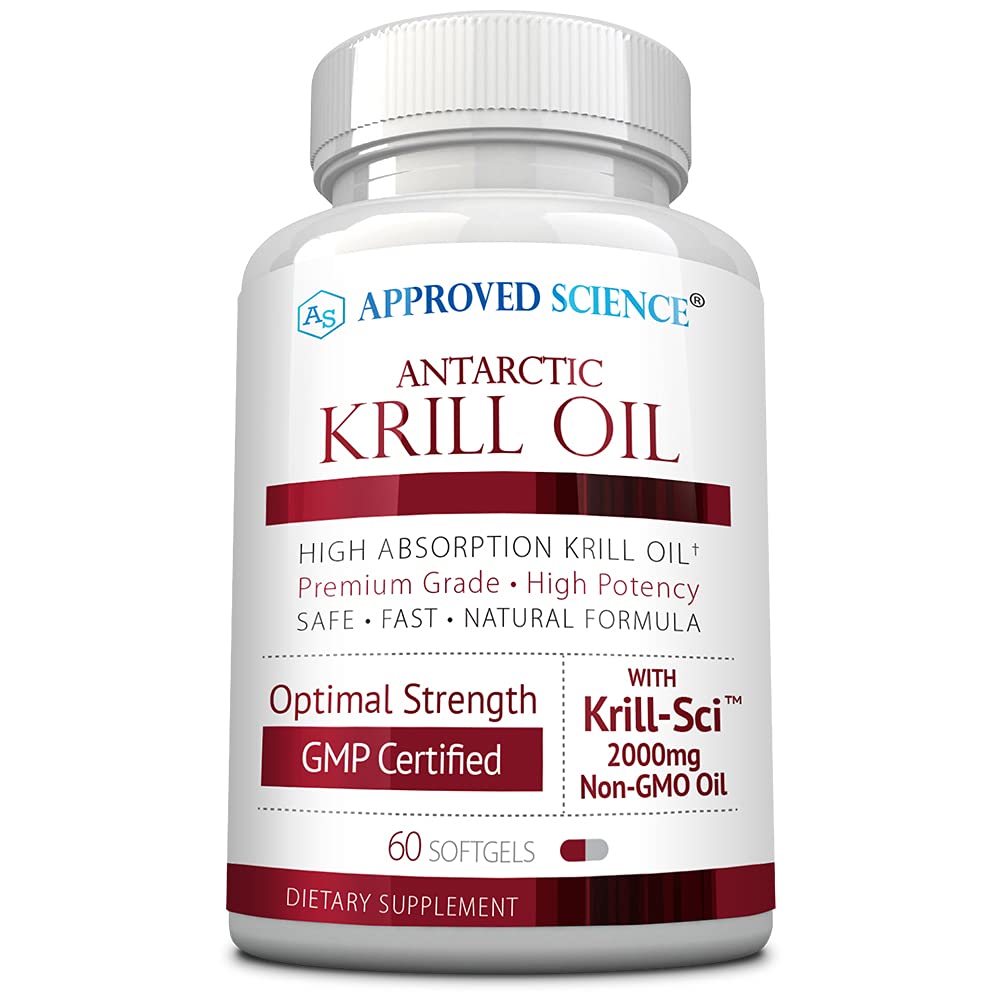 Sciences approuvées Krill Oil - 2000mg Antarctique Krill Oil, 650mcg Astaxanthin - 260mg EPA, 160mg DHA - 60 Softgels - 1 mois d'approvisionnement