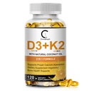 Vitamine D3 K2 Supplement met vitamine D3 5000 IE, 200 mcg vitamine K2 MK-7 & natuurlijke kokosolie, plantaardige 2-1 formule voor bot-, tand-, spier- en immuungezondheidsondersteuning,120 Softgel Capsules