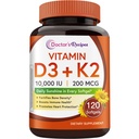 Recepten voor artsen Vitamine D3 K2, 10.000 IE, 200 mcg, MK-7, Sterke botdichtheid, Tanden, Immune, Hartondersteuning, Energie, Calcium Absorptie, Geen soja & Gluten, Non-GMO, 120 Softgels