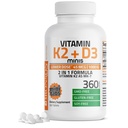 Bronson Vitamine K2 (MK7) avec D3 Dose inférieure 45mcg Vitamine K2 et 1000 UI Vitamine D3 Facile à avaler Entretien quotidien 2 en 1 Formule non-OGM, 360 Mini comprimés