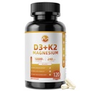 M inch vitamine D3 K2 met magnesium, vitamine D3 10000 IE, vitamine K2 MK-7 240 mcg, 6-in-1 K2 D3 vitaminesupplement met quercetine voor bot, immuun & Moo*d ondersteuning, zeer biologisch beschikbaar, 120 capsules