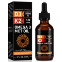 Daiasns vitamine D3 5000 IE & K2 (MK-7) 120 mcg 60ml druppels met MCT-olie Omega 3, vloeibare vitamine D3 & K2 supplementen - 2 maanden aanbod - ondersteuning van botten, tanden, Mood & Immune System, Calcium Absorptie