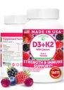 Lunakai USA Made Vitamin D3 K2 Gummies with Calcium 3-in-1 Daily Vegan Supplement for Bone & Immune Support for Women, Men & Kids, 60ct