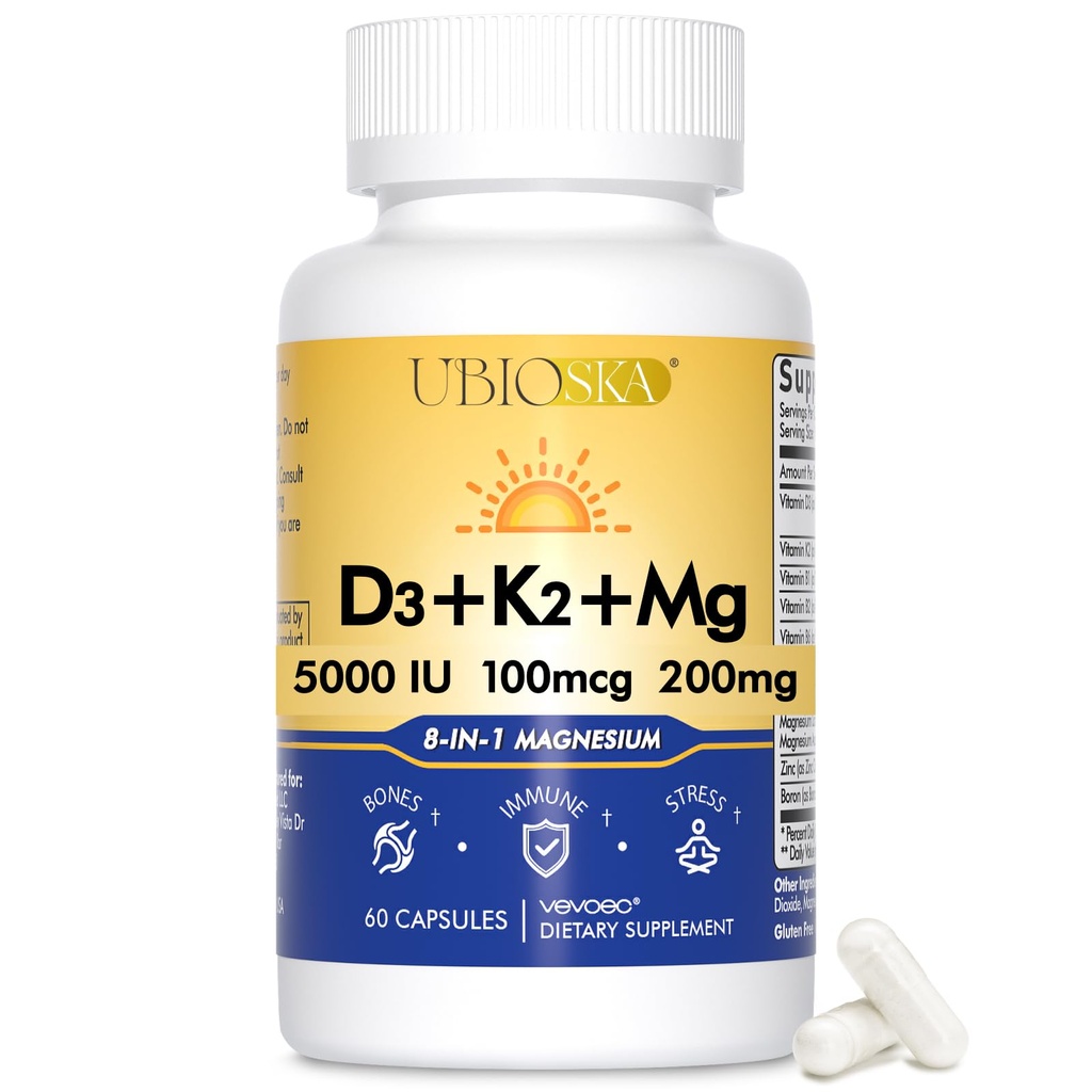 UBIOSKA Vitamine D3 K2 Magnesium Supplement 