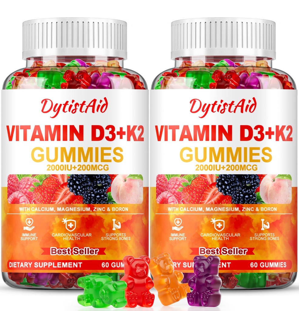 Vitamine D3 + K2 Gummies 2000 IE met Calcium + K2 (MK-7), Magnesium citraat, Vitamine C, Zink & Boron 