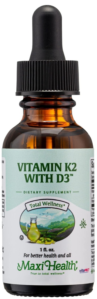 Maxi Health Liquid Vitamin D3 met K2 druppels voor gezondheid op lange termijn - Vitamine K2 D3 Vitamine Supplement - D3 K2 Vitamine K en Vitamine D Supplement met Vitamine K2 MK-7 en VIT D, 1 fl oz
