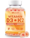 WEEVIT Vitamin D3 K2 Gummies, Sugar Free Vitamin D3 K2 w/Calcium, Magnesium, Omega-3, Vitamin C,B12, K2 D3 Supplement