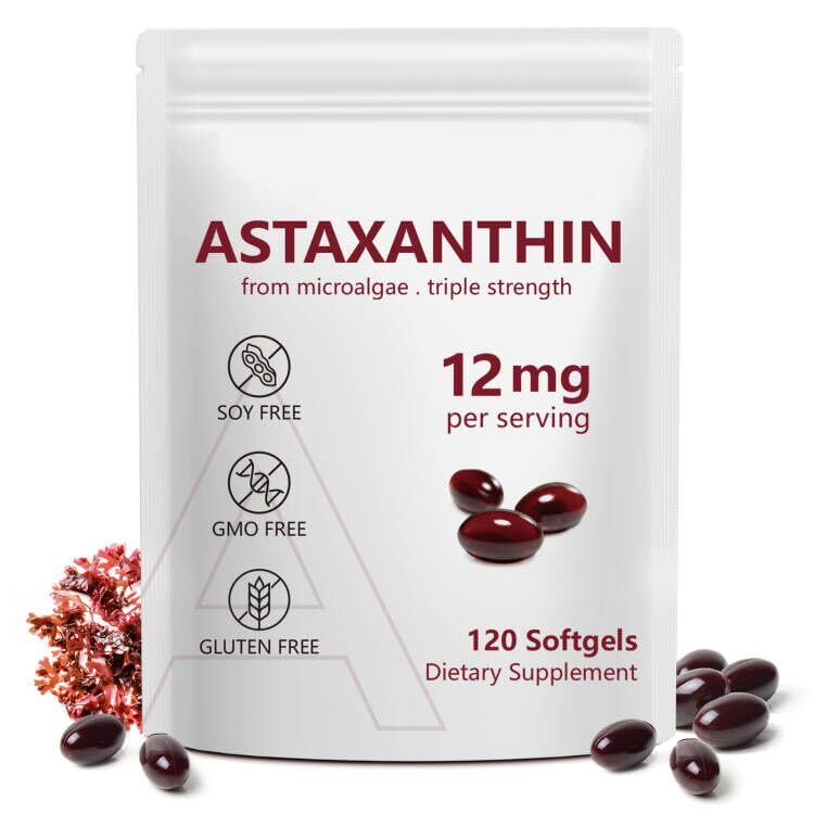 Astaxanthine 12mg, 120 Softgels, 4 mois d'approvisionnement, suppléments d'antioxydants d'Astaxanthine Premium avec activité antioxydante, soutient l'œil, l'immuno, articulaire, santé de la peau, circulation interne