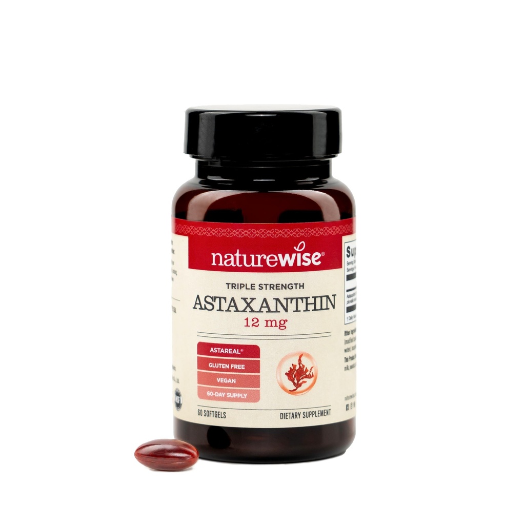 NatureWise Triple Strength Astaxanthine 12mg avec AstaReal® - Supplément antioxydant végétal avec huile de coco biologique - NSF certifié sans gluten, non-OGM - 60 Softgels[60 jours]