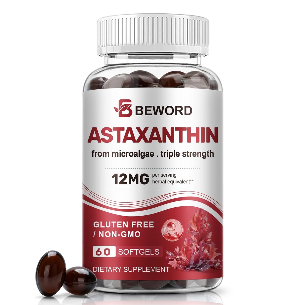 BEWORD Astaxanthine 12mg met MCT-olie, 60/120 Softgels 2-maands levering 
