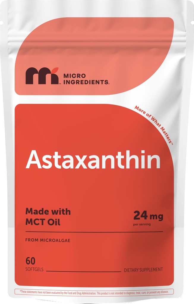 Micro-Ingrediënten Astaxanthine 24mg met MCT olie, 60 Softgels, 2 maanden levering 