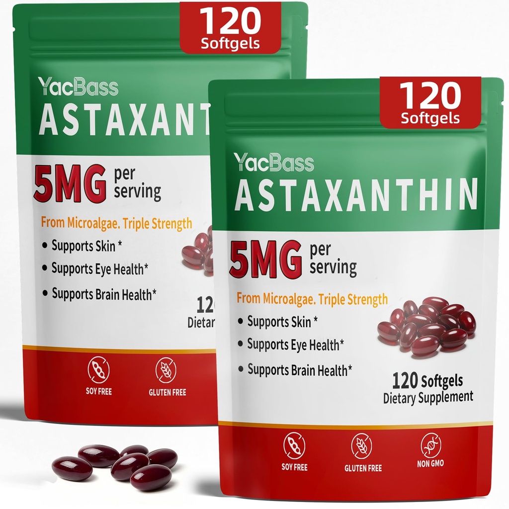 2Pack Astaxanthine Supplementen 12mg - Premium Astaxanthine voor Oog, Hersenen, Huid en Immuun Ondersteuning, Microalgen Bron, 240 Softgels