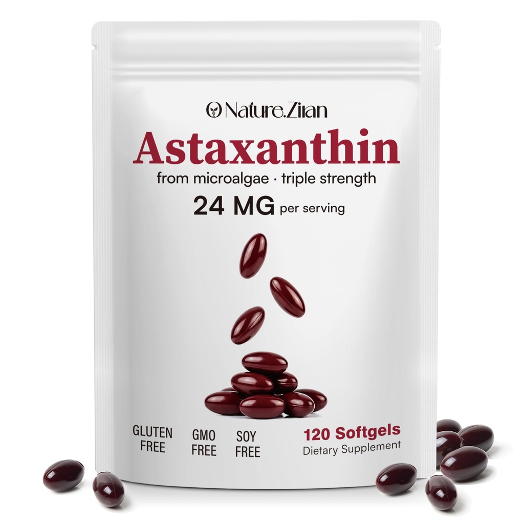 O NATURE . ZIRAN Astaxanthin Suppléments 24mg, Supplément antioxydants, Supports pour la santé des yeux et de la peau