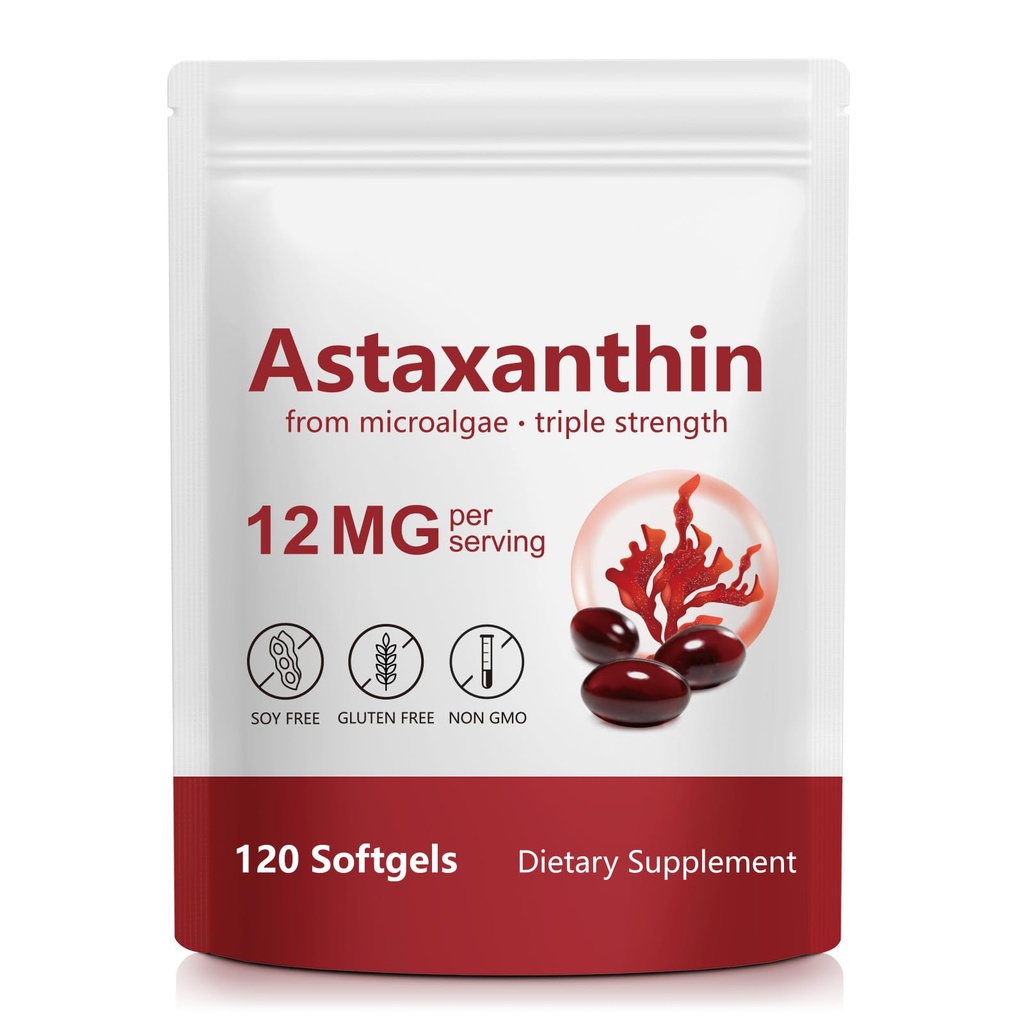 Suppléments d'astaxanthine, soutient les yeux, les articulations, la circulation interne, la santé de la peau, suppléments antioxydants d'astaxanthine (1Bag120P)